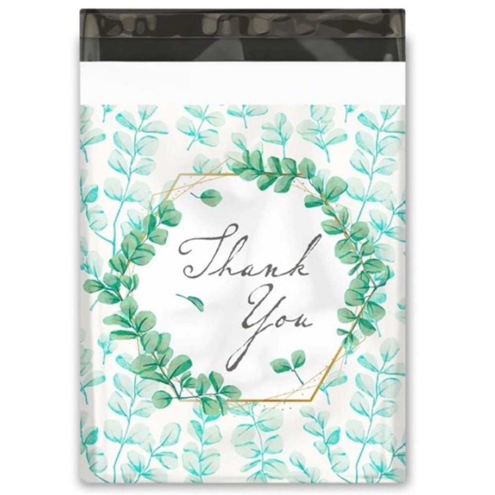 25 10X13 Poly Mailers Green Laurel Thank You Flat Shipping Envelopes - Picture 3 of 12